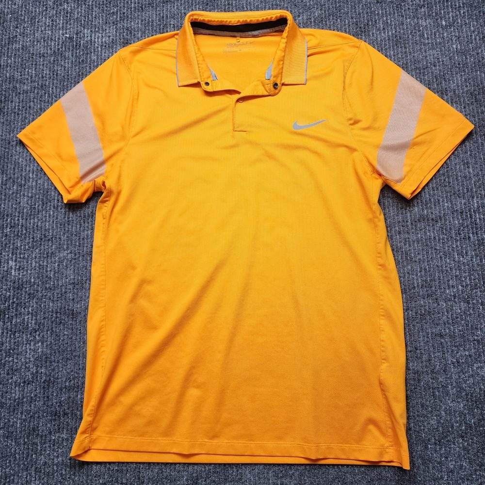 Nike Golf Modern Fit Dri-FIT Polo Shirt Orange Mens Large Striped Sleeve Sport